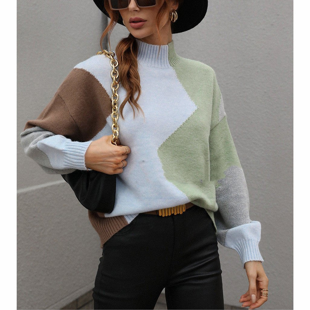 Loose Color-block Crew Neck Knitwear Sweater