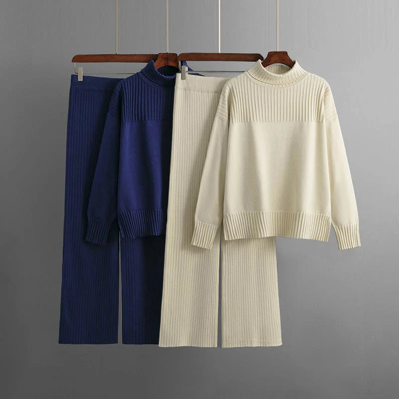 Plain Long Sleeve Sweater Two Piece Set