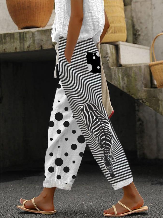 Cute Side Pocket Print Pants