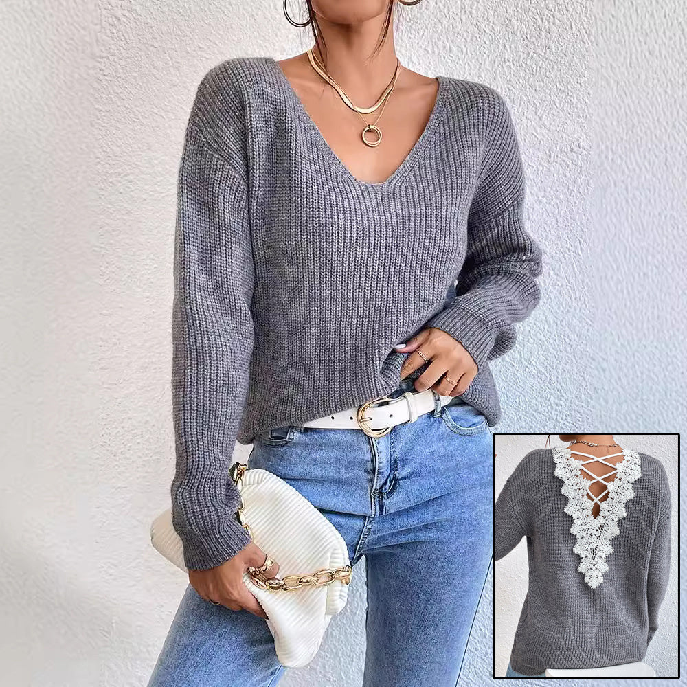 Modern Backless V-Neck Cashmere Sweater