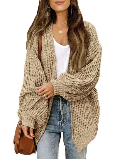 Lantern Sleeve Coarse Yarn Knitted Cardigan