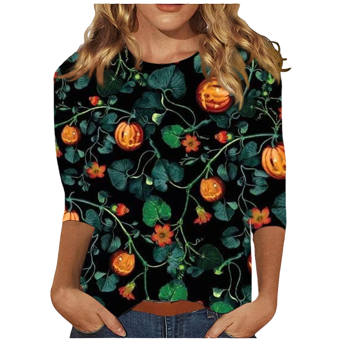 Halloween Themed Round Neck Long Sleeve T-Shirt