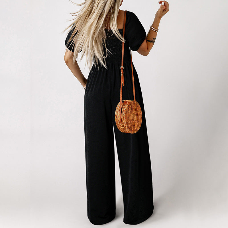 Stylish Square Collar Short Sleeve Jumpsuit