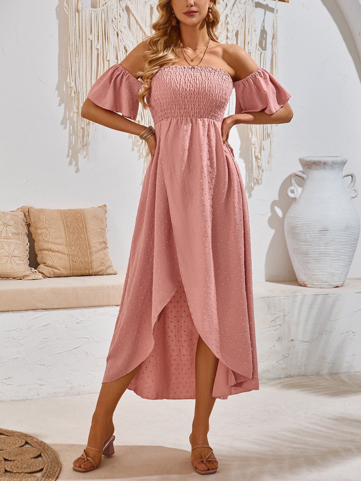 Sexy Off-shoulder Slit Midi Dress