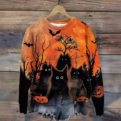 3D Printed Halloween Pattern Crew Neck Pullover Sweatshirt