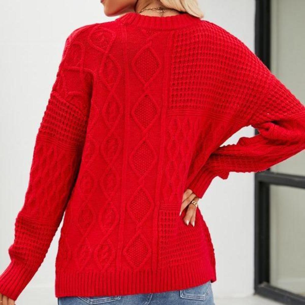 Casual Round-Neck Solid Color Cable-Knit Pullover Sweater