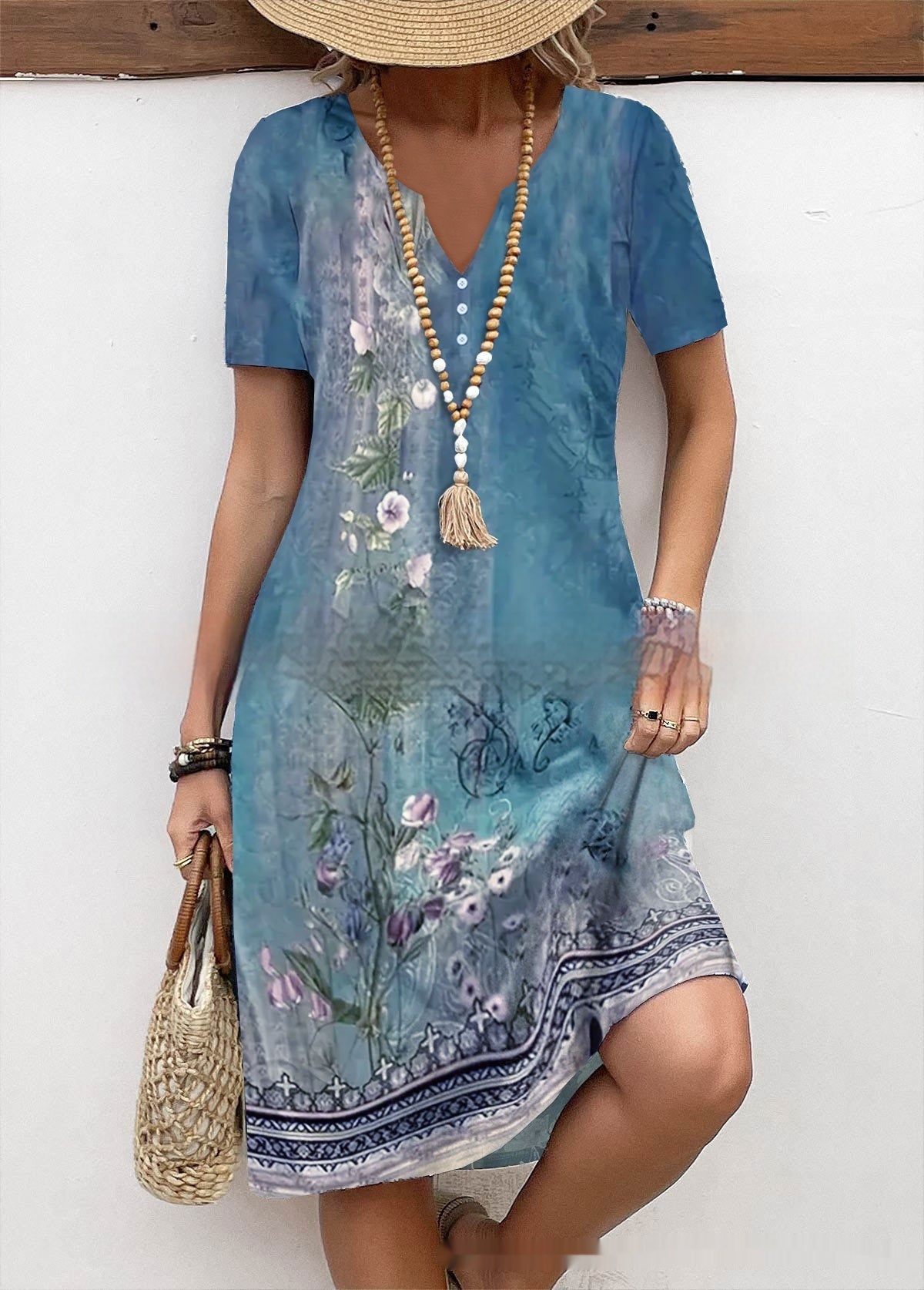 Fresh Printed V-Neck Dress