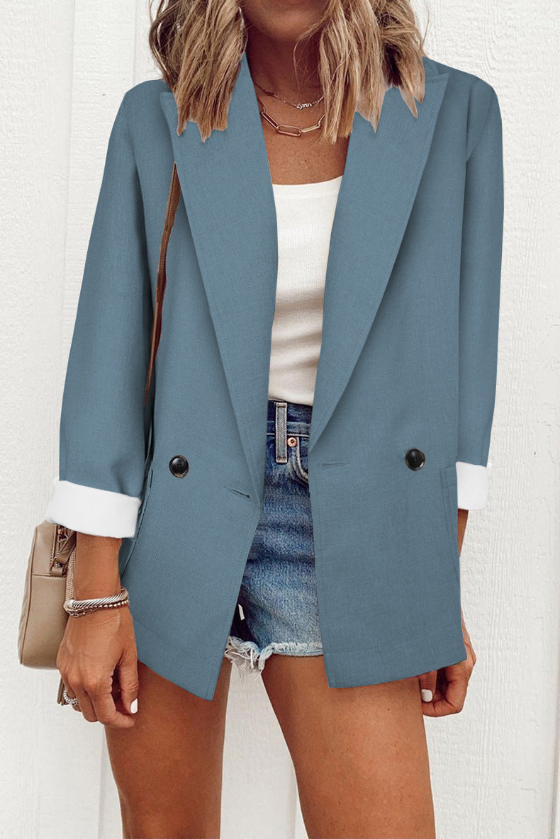 Casual Solid Color Suit Collar Long Sleeve Loose Coat