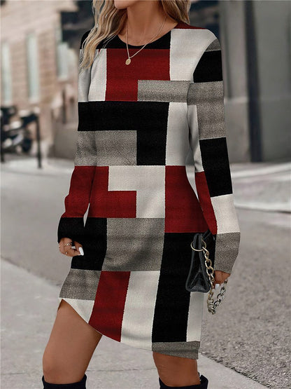 Unique Geometry Pattern Plaid Dress