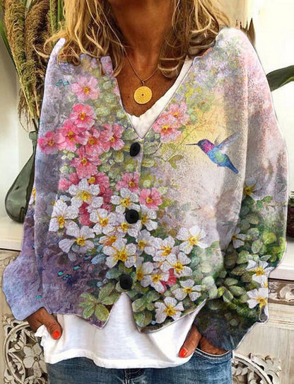 Casual Abstract Printing Long Sleeve Cardigan