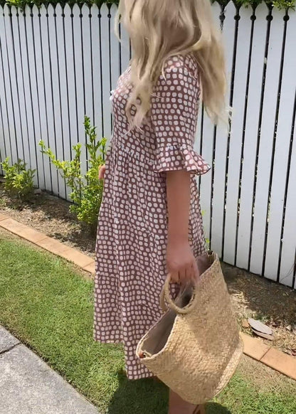 Polka Dot Short Sleeve Round Neck Midi Dress