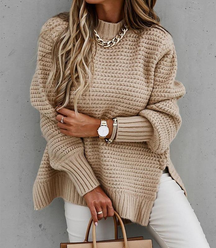 Solid Color Drawstring Side Slit Knit Sweater