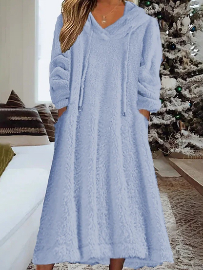 Loose Casual Fluff Hooded Long Sleeve Dress