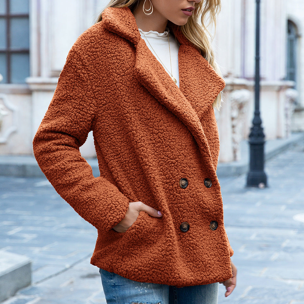 Loose Lapel Button Fluffy Outwear