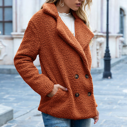 Loose Lapel Button Fluffy Outwear