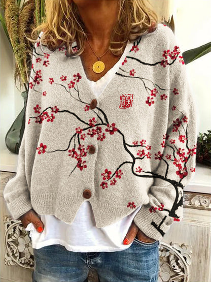 Casual Abstract Printing Long Sleeve Cardigan