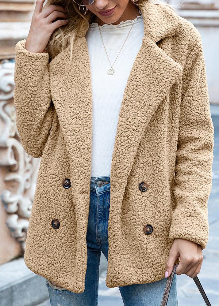 Loose Lapel Button Fluffy Outwear