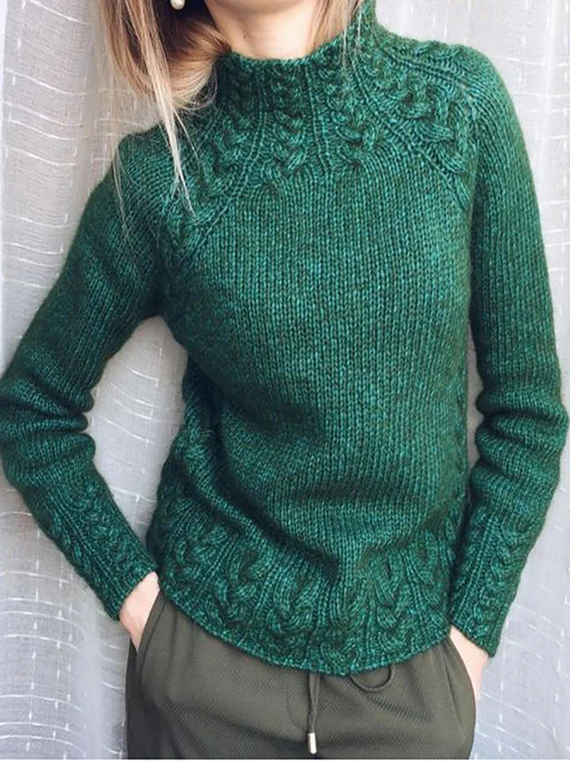 Solid Color Jacquard Turtleneck Sweater