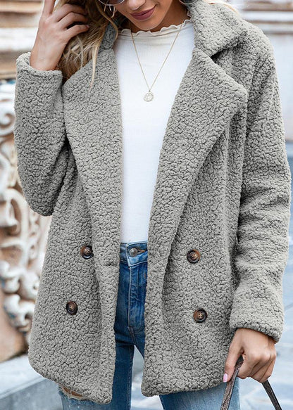 Loose Lapel Button Fluffy Outwear