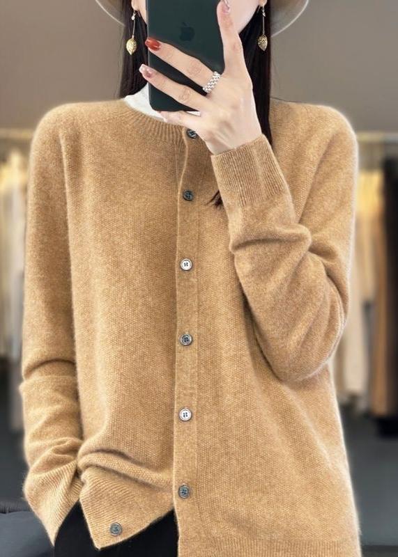 Elegant Wool Round Neck Long Sleeve Cashmere Cardigan