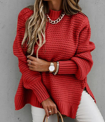 Solid Color Drawstring Side Slit Knit Sweater