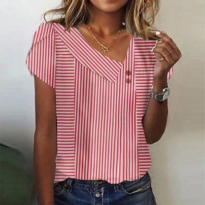 Red Striped Short Sleeve Top