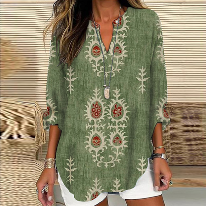 Unique Printed Green 3/4 Sleeve Top