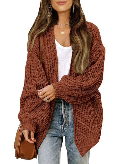 Lantern Sleeve Coarse Yarn Knitted Cardigan