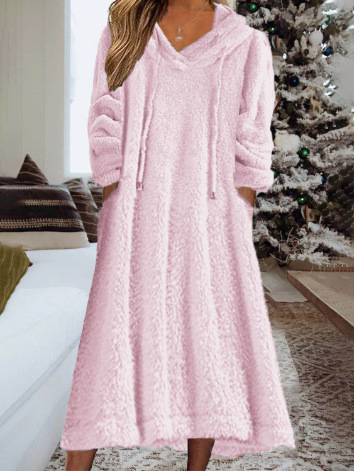 Loose Casual Fluff Hooded Long Sleeve Dress