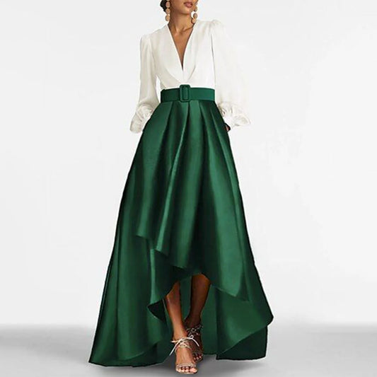 Green Color Block V-Neck Maxi Dress