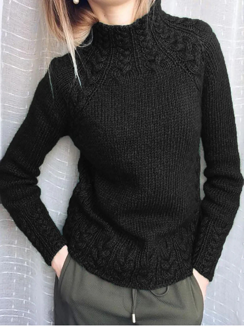 Solid Color Jacquard Turtleneck Sweater