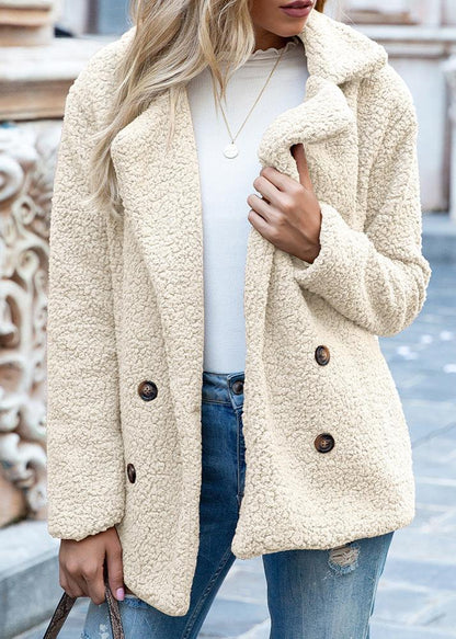 Loose Lapel Button Fluffy Outwear