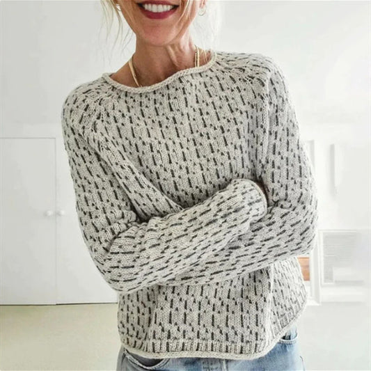 Grey Round Neck Multicolor Baggy Sweater