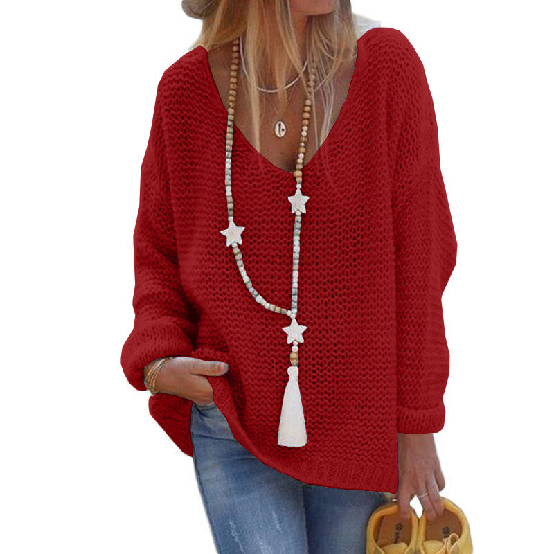 Knit Sweater V-neck Long-sleeved Knitted Top