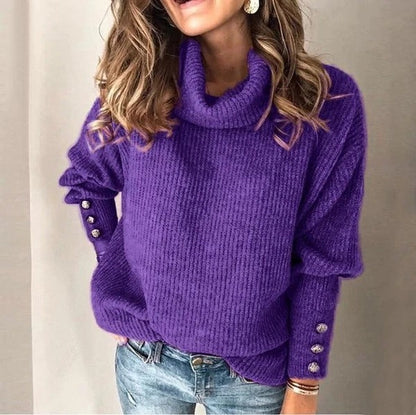 Solid Color High Neck Sweater