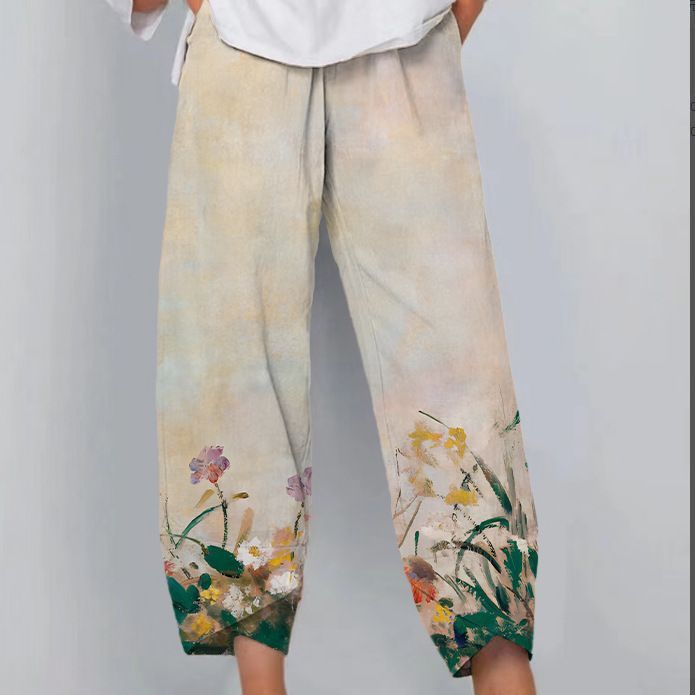 Casual Loose Printed Elastic Waist Straight Leg Pants