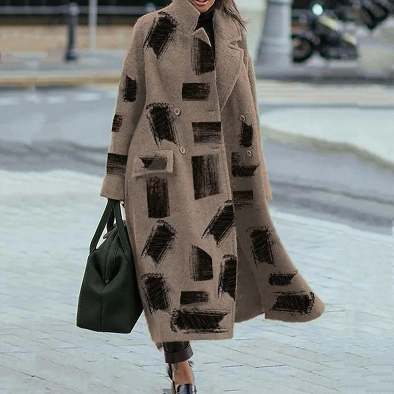 Vintage Printed Long Wool Coat