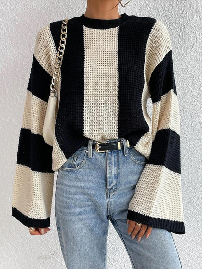 Round Neck Striped Knitted Sweater