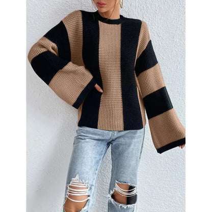 Round Neck Striped Knitted Sweater