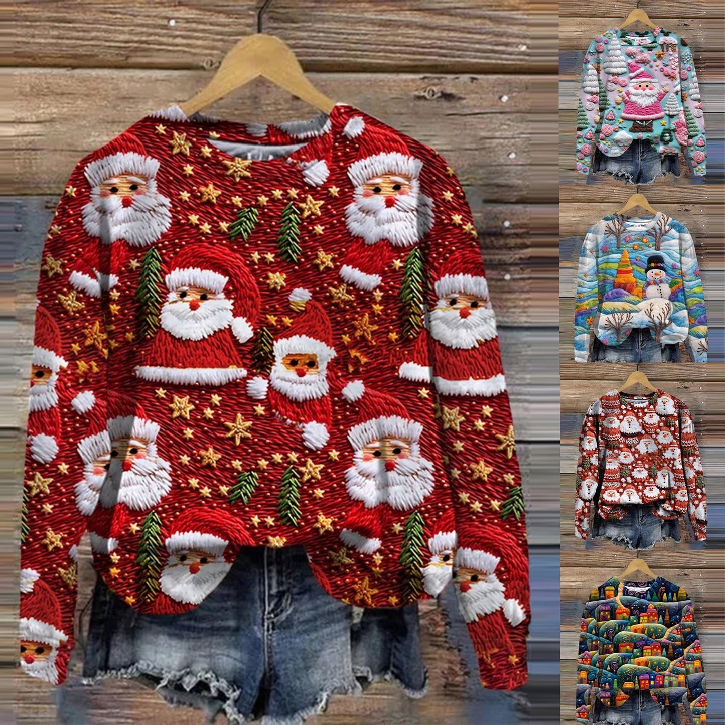 Santa Claus Print Long Sleeve Top