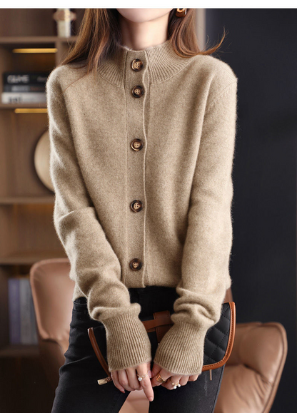 Retro Stand Collar Loose-Fitting Knitted Cardigan