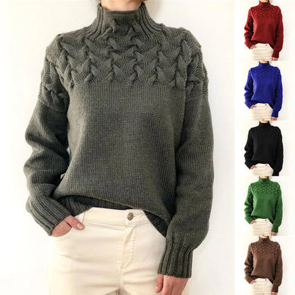 Trendy Cable Woven Detail High Collar