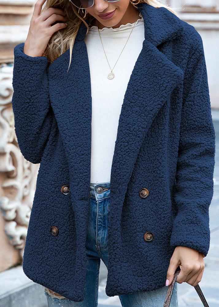 Loose Lapel Button Fluffy Outwear