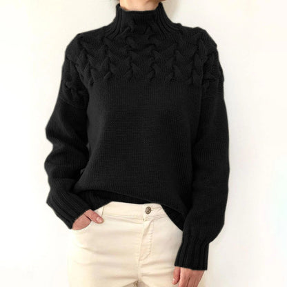 Trendy Cable Woven Detail High Collar