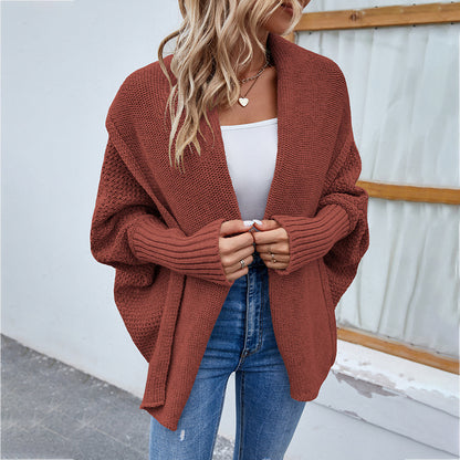 Casual Solid Color Doll Sleeve Sweater Jacket