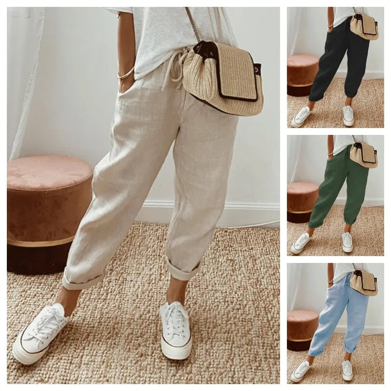 Apricot Plain Side Pocket Elastic Drawstring Waist Pants