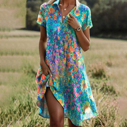 Youthful V-Neck Floral Print Midi Dress