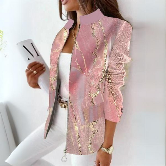 Casual Zipper Abstract Graphic Stand Collar Jacket