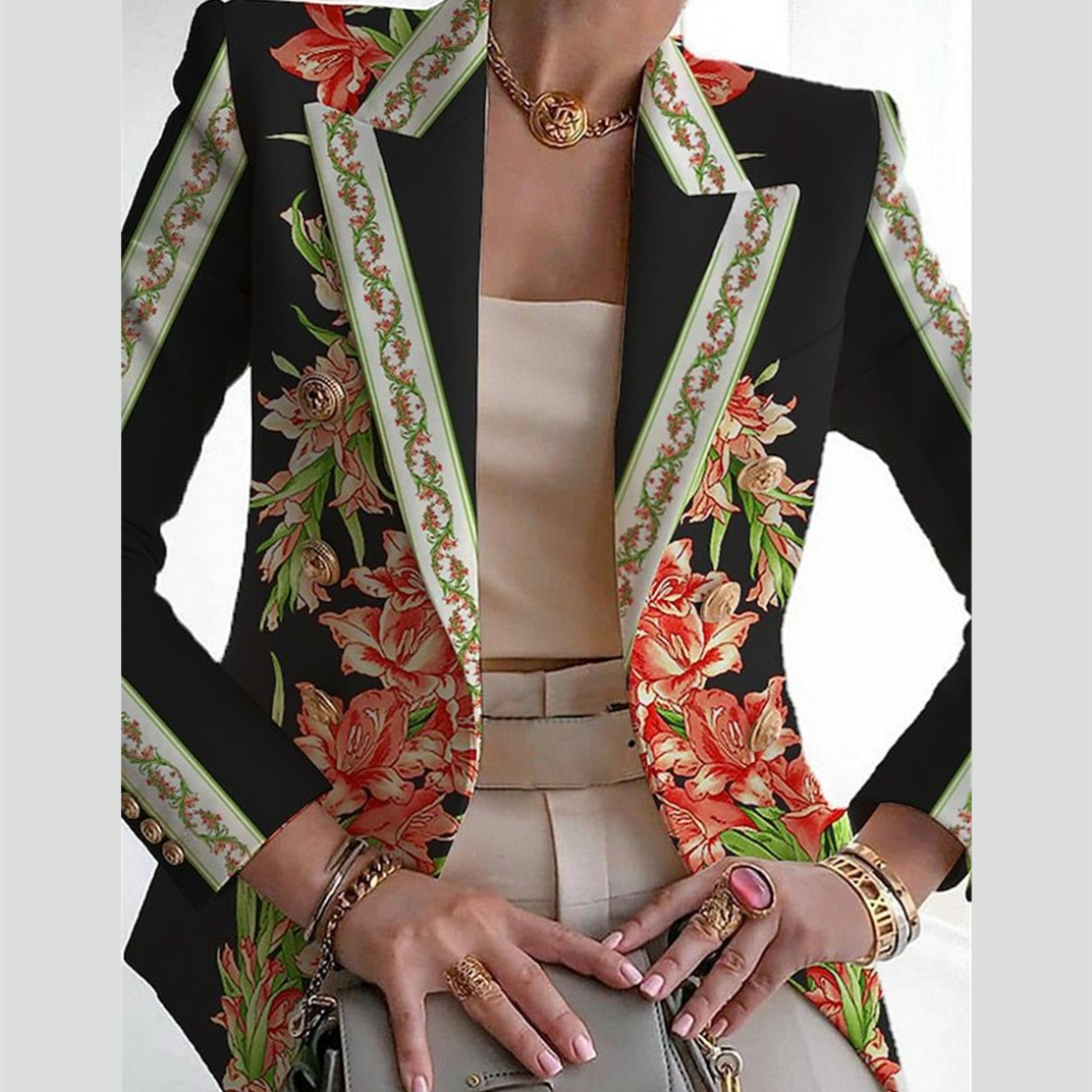 Stylish Printed Buckle Casual Blazer