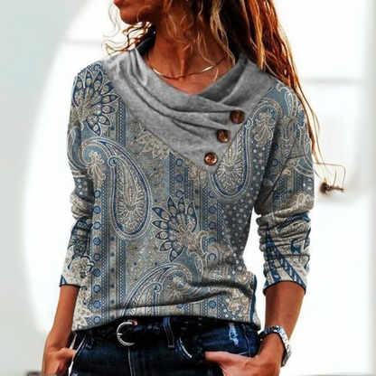 Scarf Collar T-shirt With Long Sleeves Hoodie Button Top